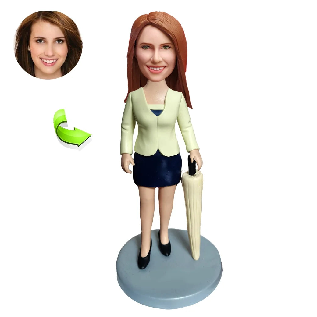 Business Women with Umbrellas Custom Bobbleheads