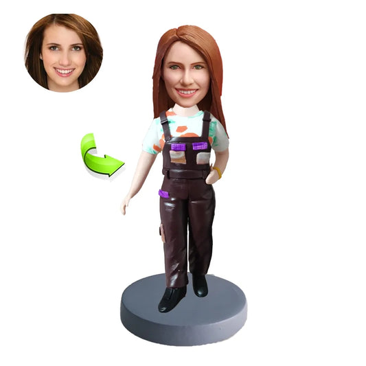 Customizable Overalls Girl Bobblehead