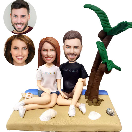 Custom Bobblehead For Couples Sitting On The Beach