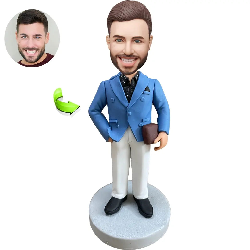 A Custom Bobblehead For a Male Businessman With a Briefcase