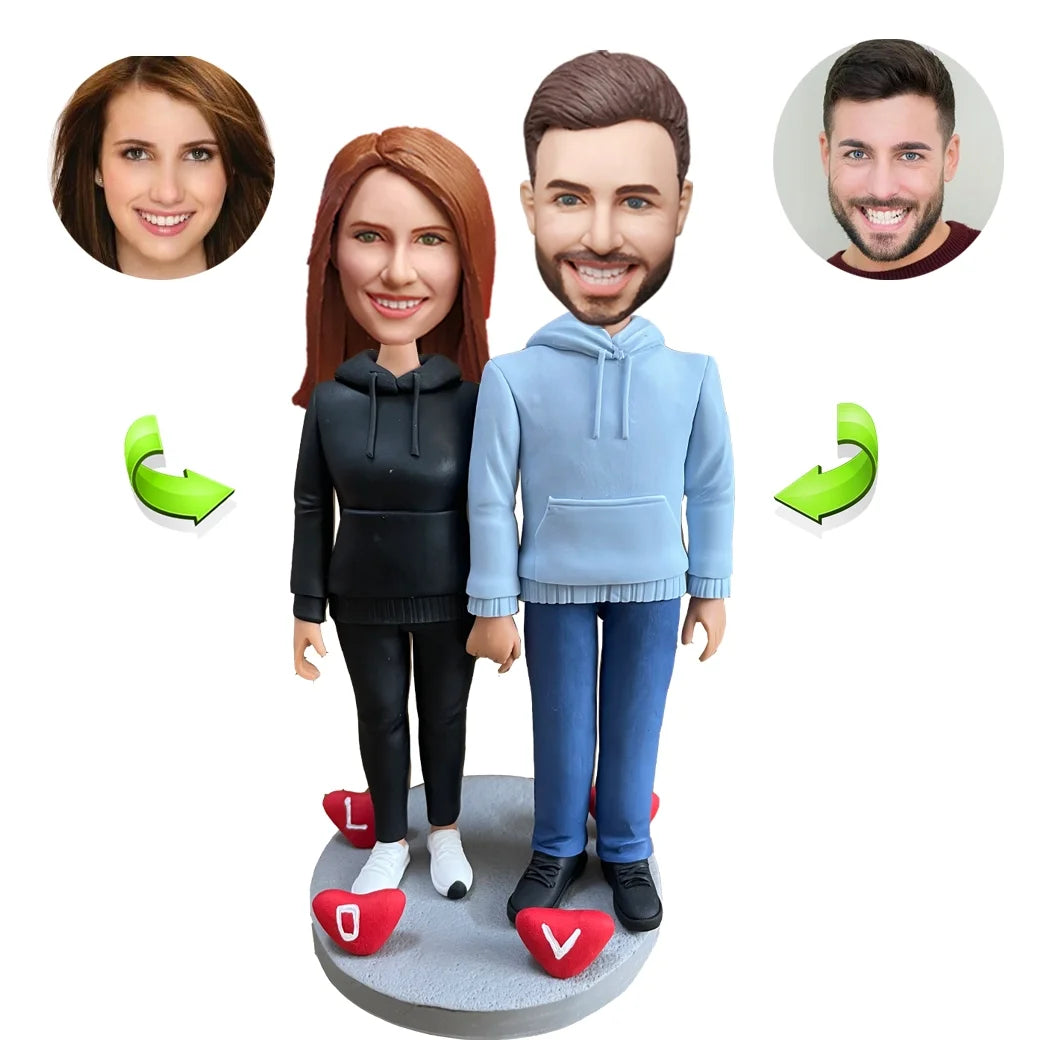 Custom Bobblehead Dolls For Couples in Casual Outfits