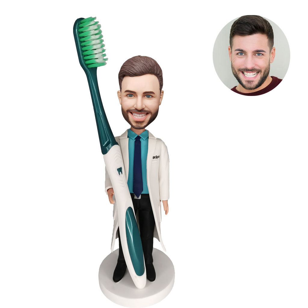 Male Dentist Custom Bobblehead With Toothbrush