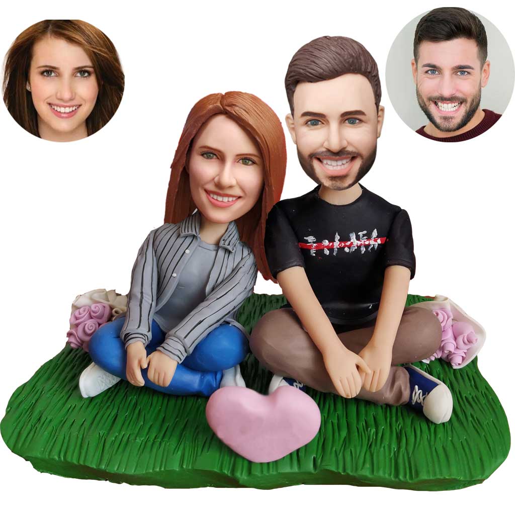 Custom Bobblehead For A Lover Sitting On The Lawn