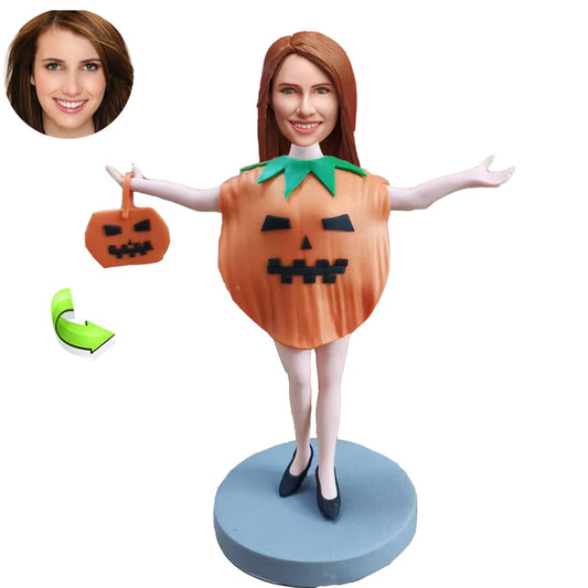 Halloween Lady Wear Pumpkin Costume Custom Bobblehead