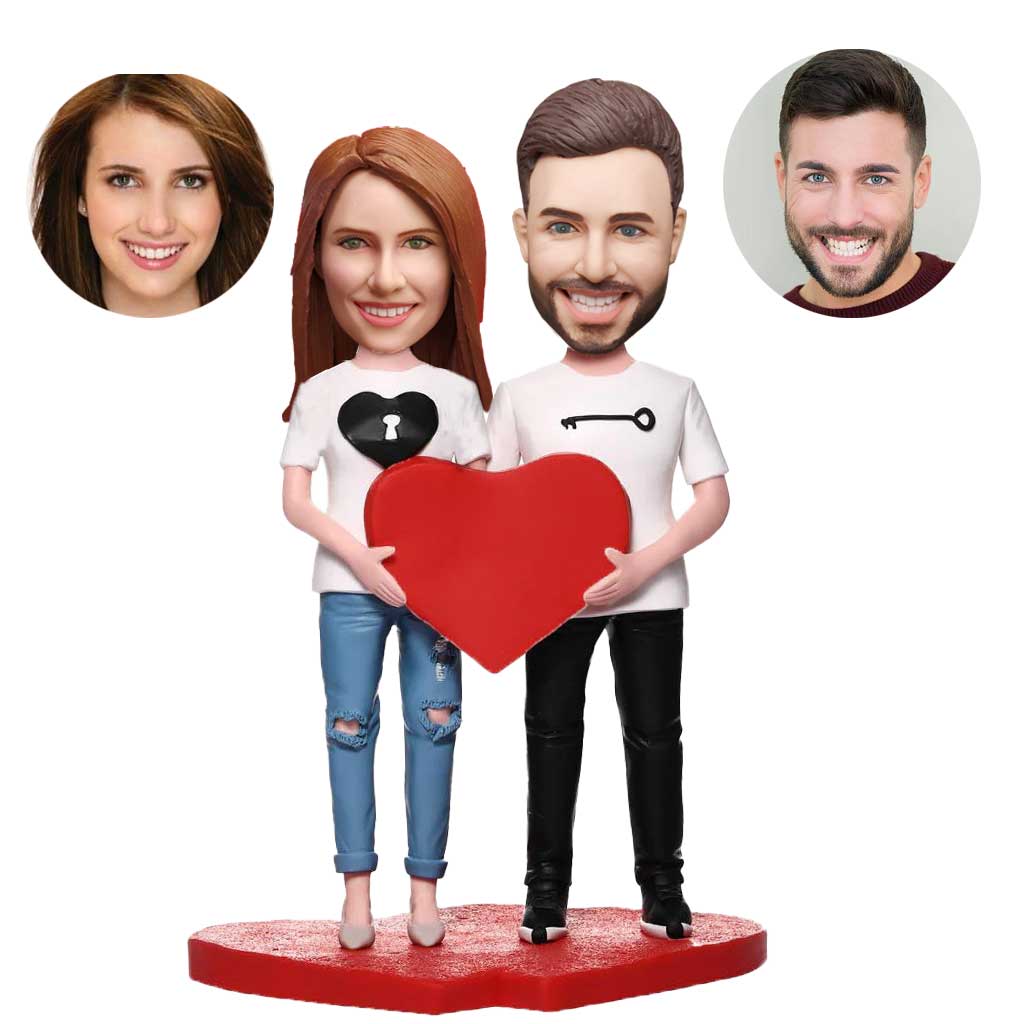 Love Lock With Heart Couple Custom Bobblehead