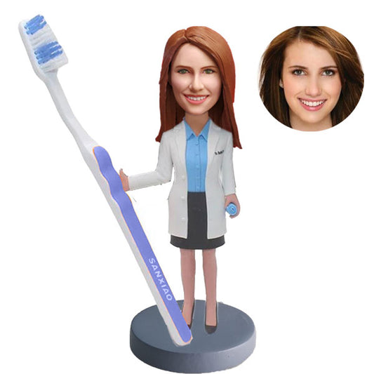 Custom Bob For Female Dentist With  Toothbrush