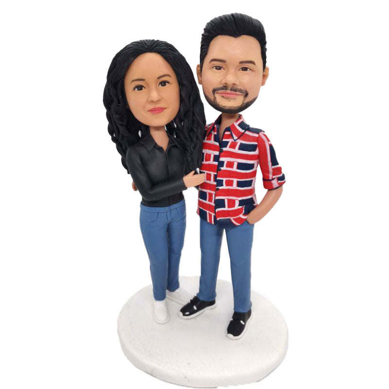 Custom Bobblehead For Couples In Plaid Shirts