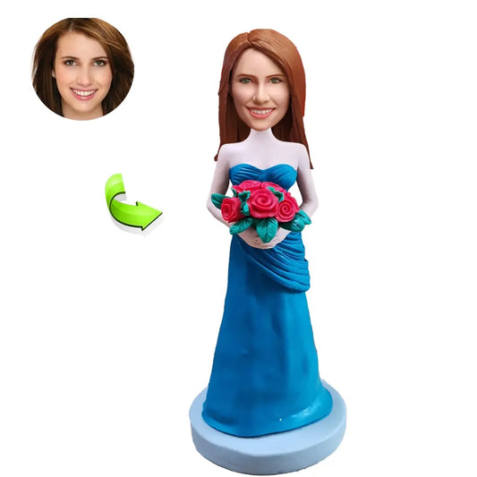 Woman Blue Evening Gown Custom Bobblehead