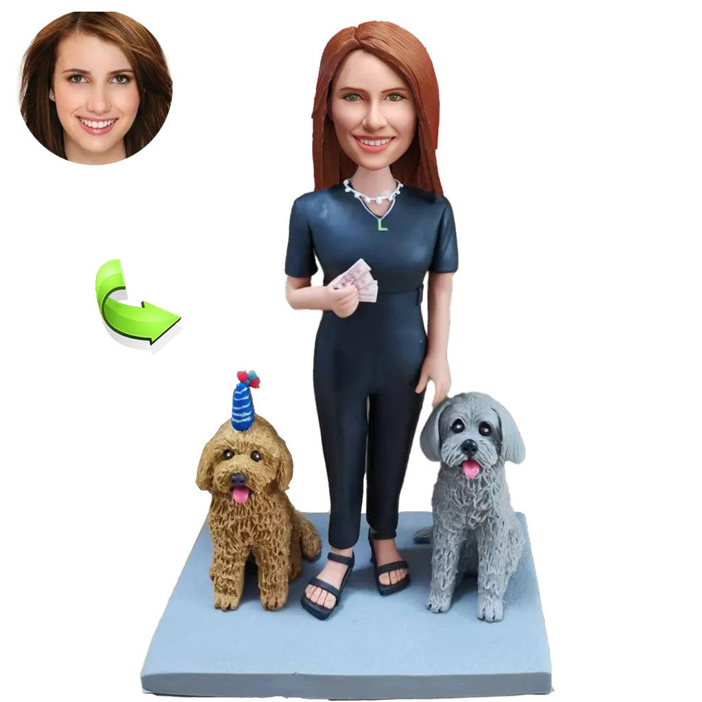 Custom Female  Bobblehead With Two Dog