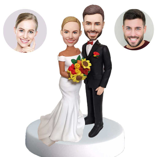 Perfect Custom Wedding Bobblehead With Flowers